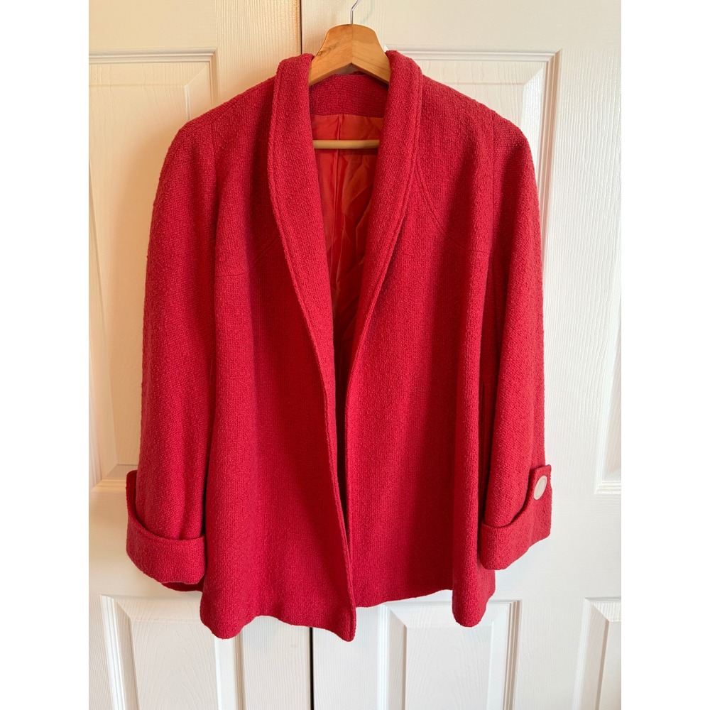 Vintage 1940s Jaunty Juniors Red Wool Coat Shawl Collar Mid Century Modern 40s